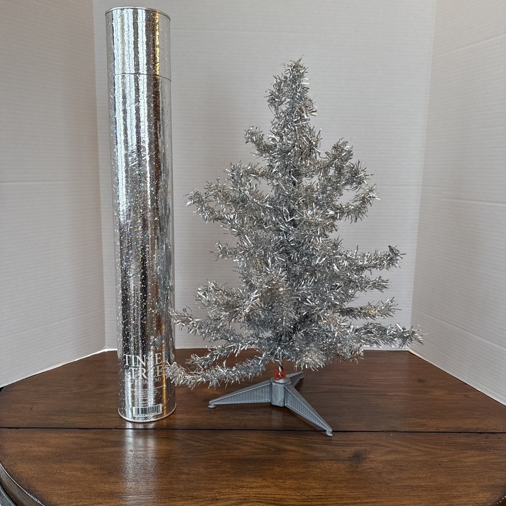 Target Silver Tinsel Christmas Tree‎ 2ft Retro Mid Century Modern Style 2003